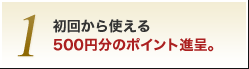 1.初回から使える500円分のポイント進呈。